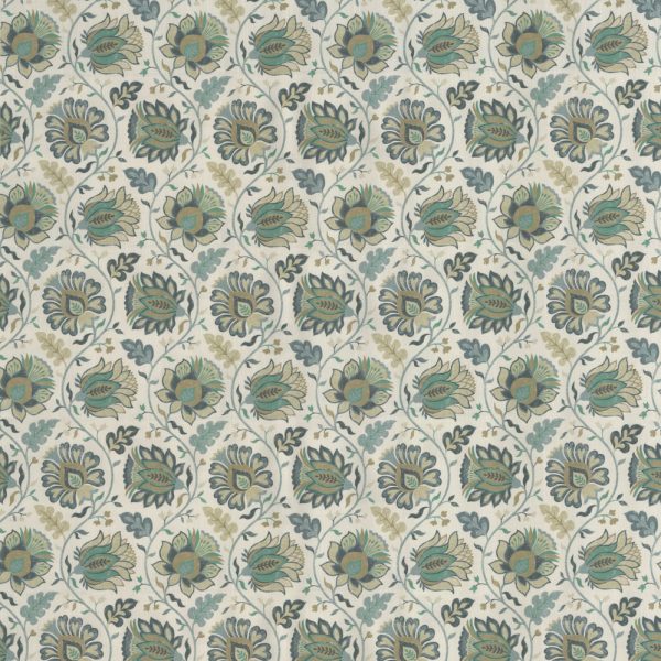 FILORA: HEATHER TEAL - Embroidery Printed Fabric for Curtains