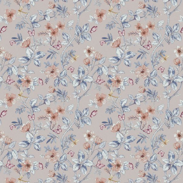 ANEMONE: SALMON - Floral Printed Fabrics for Curtains, Blinds, Upholstery, Cushions